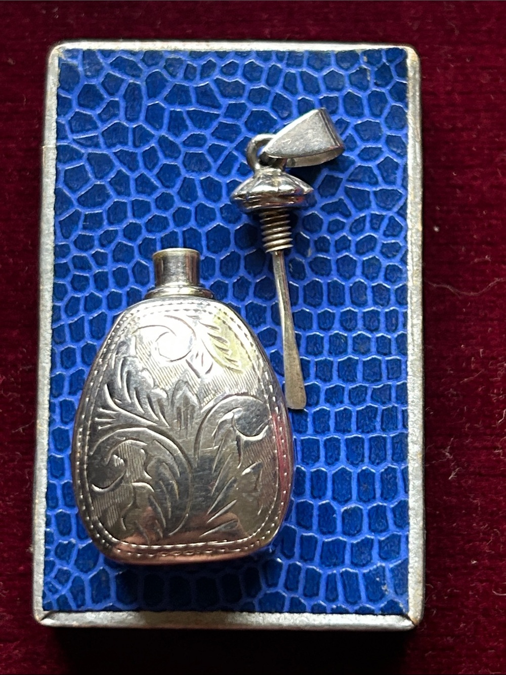 Engraved Sterling Silver Perfume Bottle Pendant with Stopper - .925